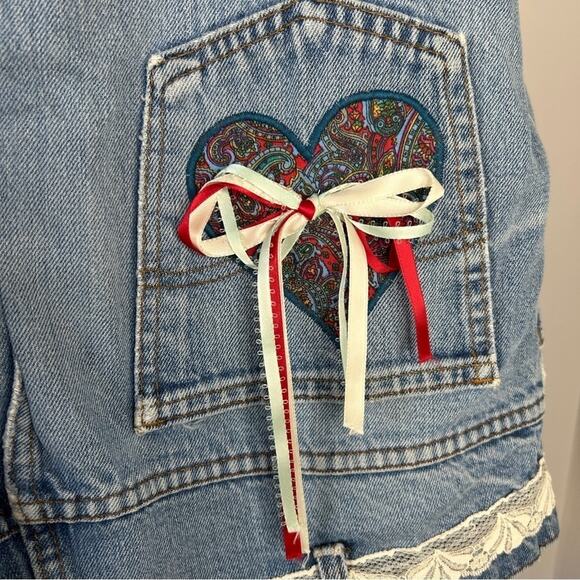 HANDMADE Vintage OOAK Upcycled Funky Unique Denim Vest Tassle Beaded Lace Fringe - Picture 11 of 11
